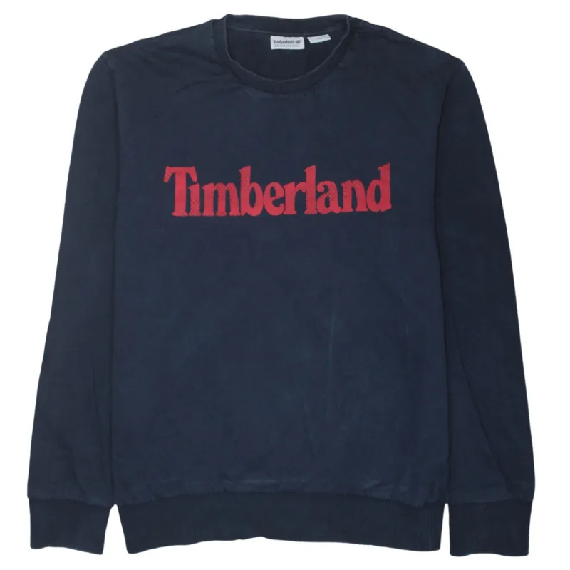 Timberland Navy Blue Sweatshirt Women's Large Red Printed Logo Crewneck Pullover Fleece Top sold by Vintage Club