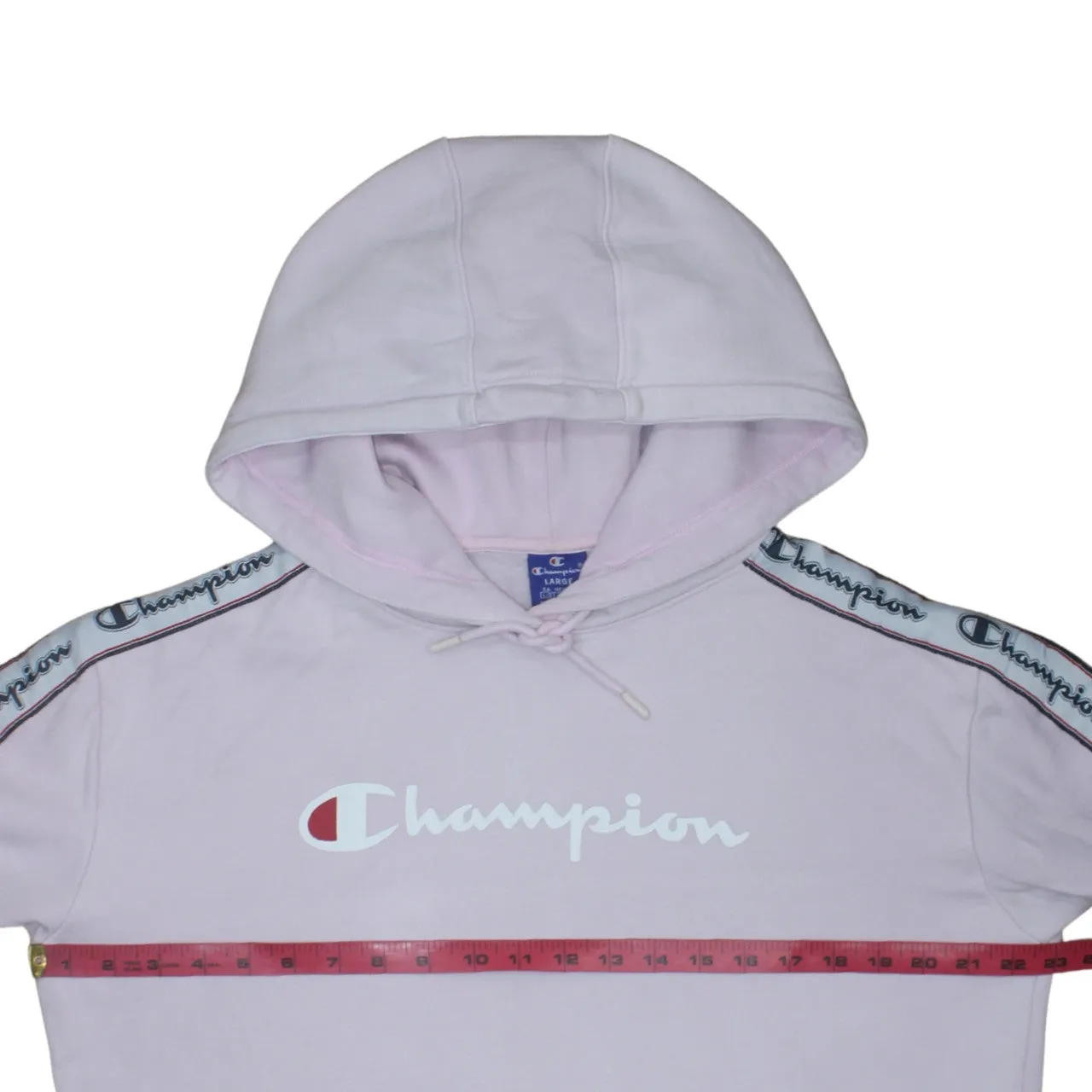 Champion Light Pink Hoodie Women’s Large Printed Logo Tape Sleeve Pullover Sweatshirt sold by Vintage Club product image thumbnail 5