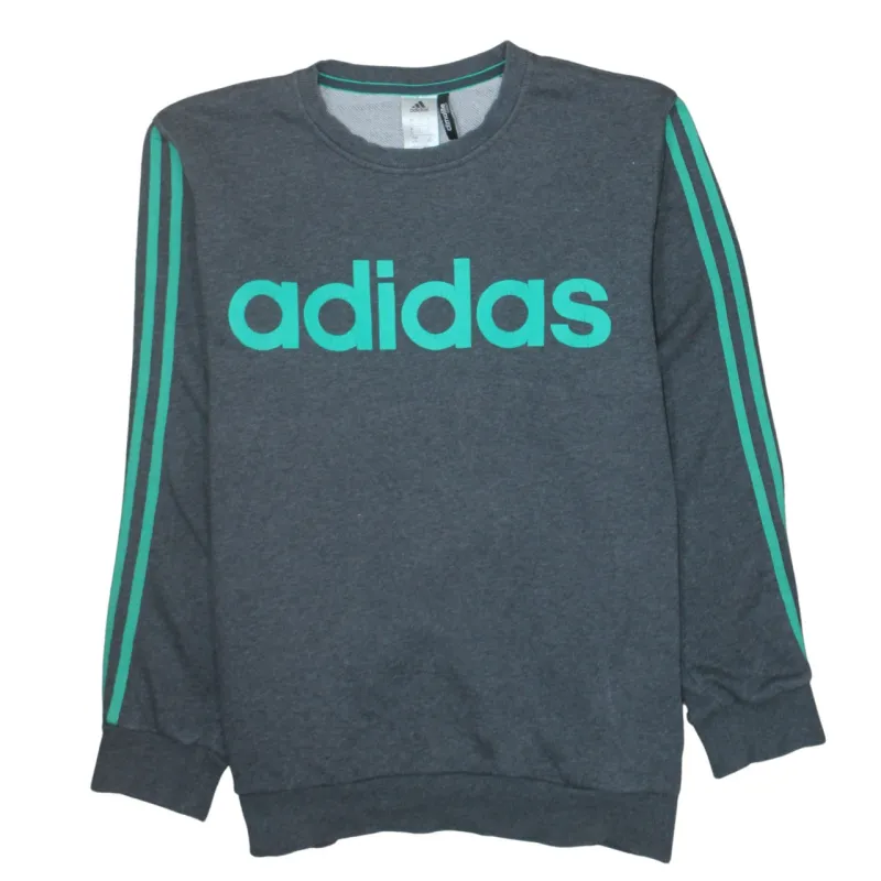 Adidas Dark Grey Sweatshirt Men's Large Printed Logo Three Stripe Sleeves Pullover Top made by Adidas