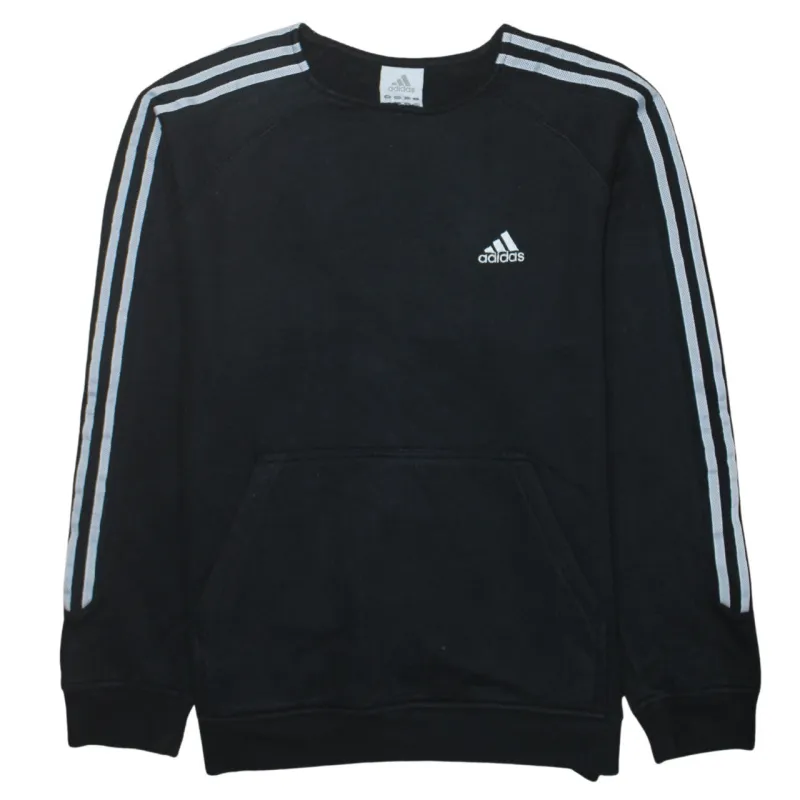 Adidas Black Sweatshirt Men's Medium Three Stripe Sleeves Embroidered Logo Pullover Top sold by Vintage Club