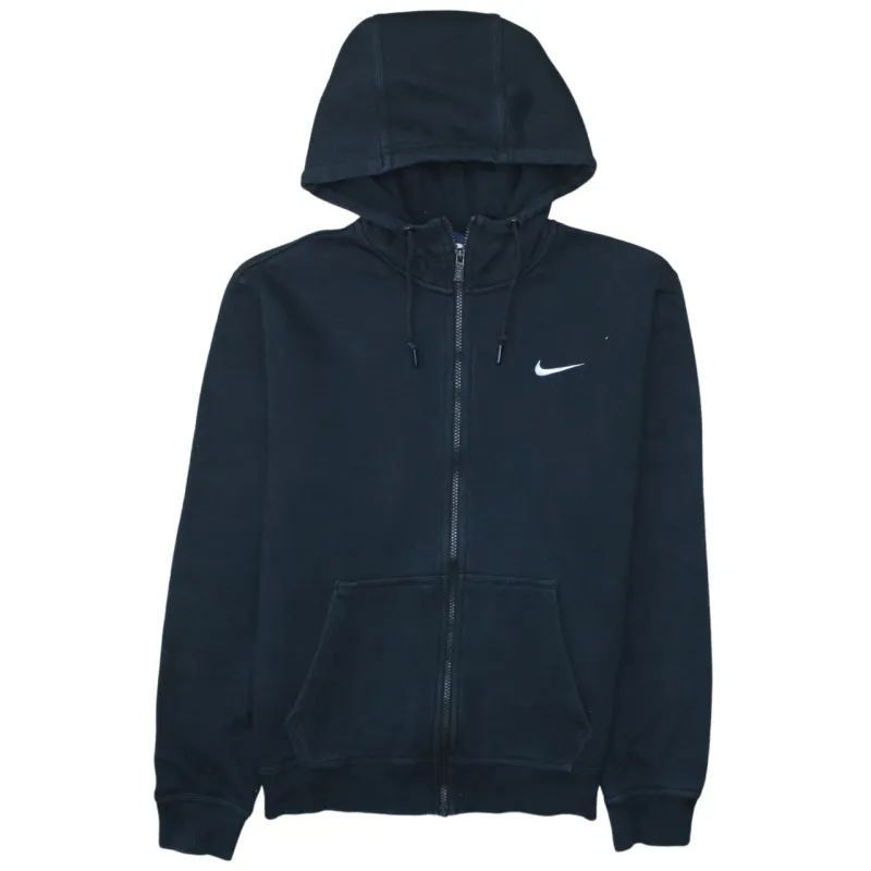 Nike Black Full Zip Hoodie Men's Medium Embroidered Swoosh Split Pocket Fleece Sweatshirt sold by Vintage Club