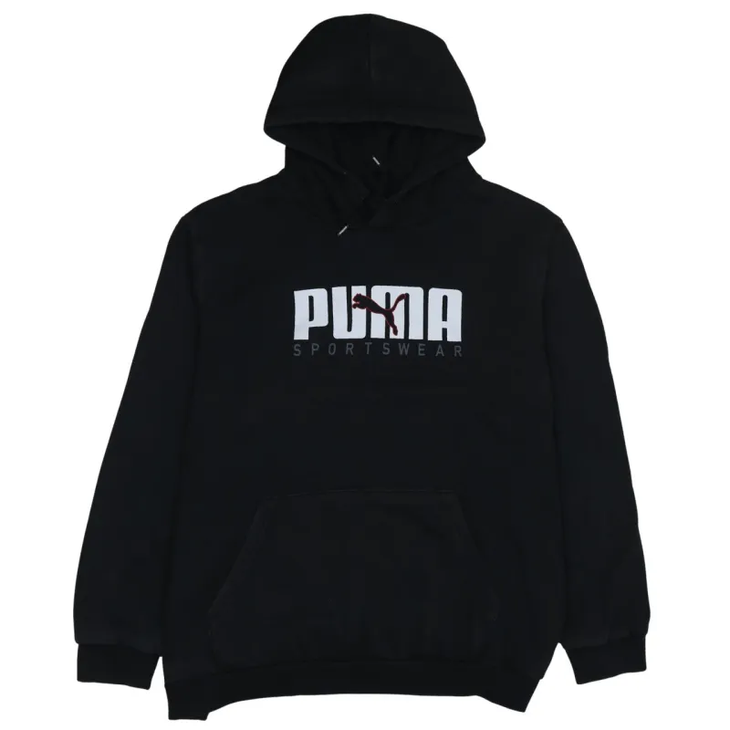 Puma Black Hoodie Men's XXLarge Printed Logo Sportswear Front Pocket Pullover Sweatshirt sold by Vintage Club