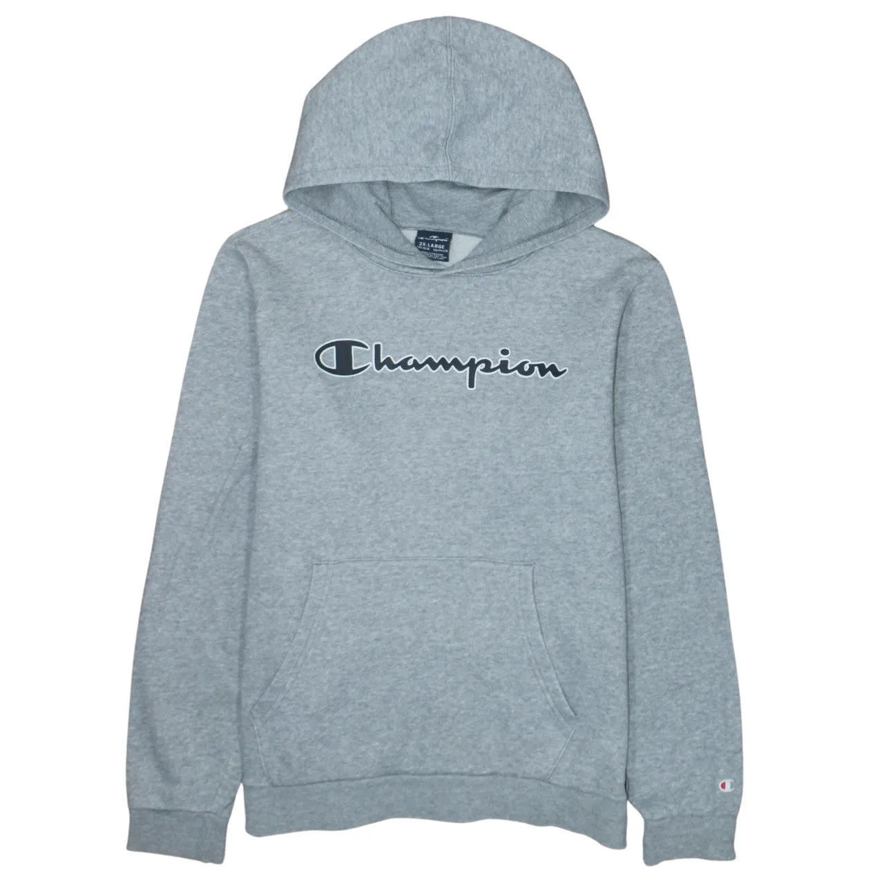 Champion Grey Hoodie Women’s XXLarge Printed Script Logo Front Pouch Fleece Pullover Sweatshirt sold by Vintage Club