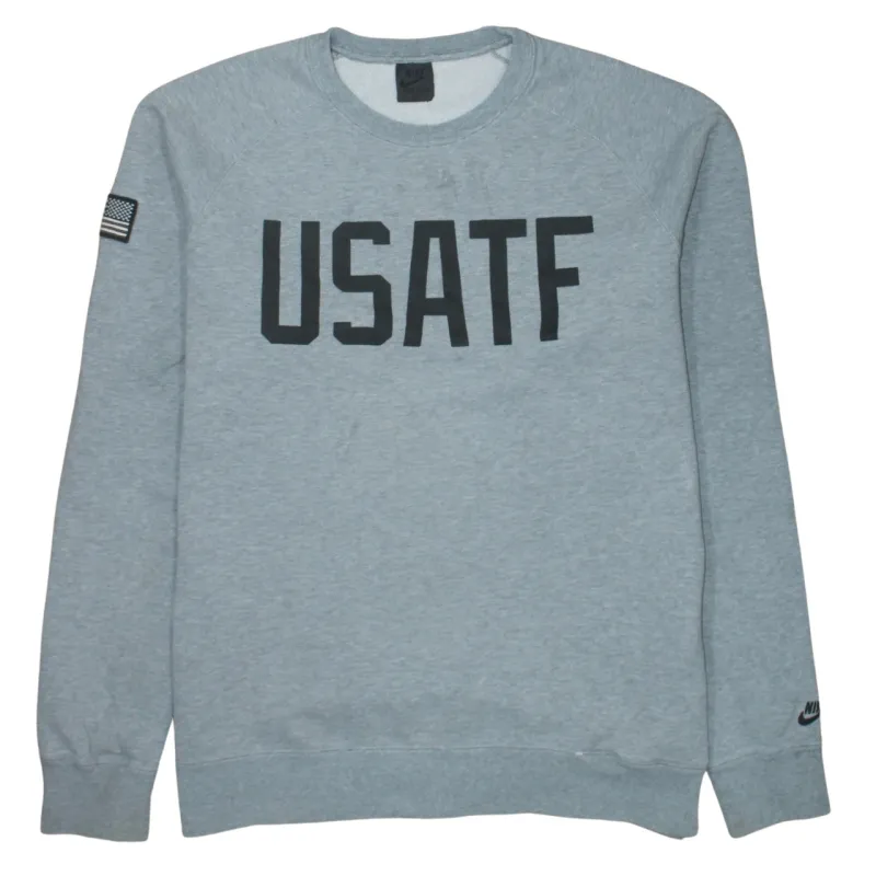 Nike Grey Crewneck Sweatshirt Men's XLarge Printed USATF Logo Sleeve Patch Pullover Top made by Nike