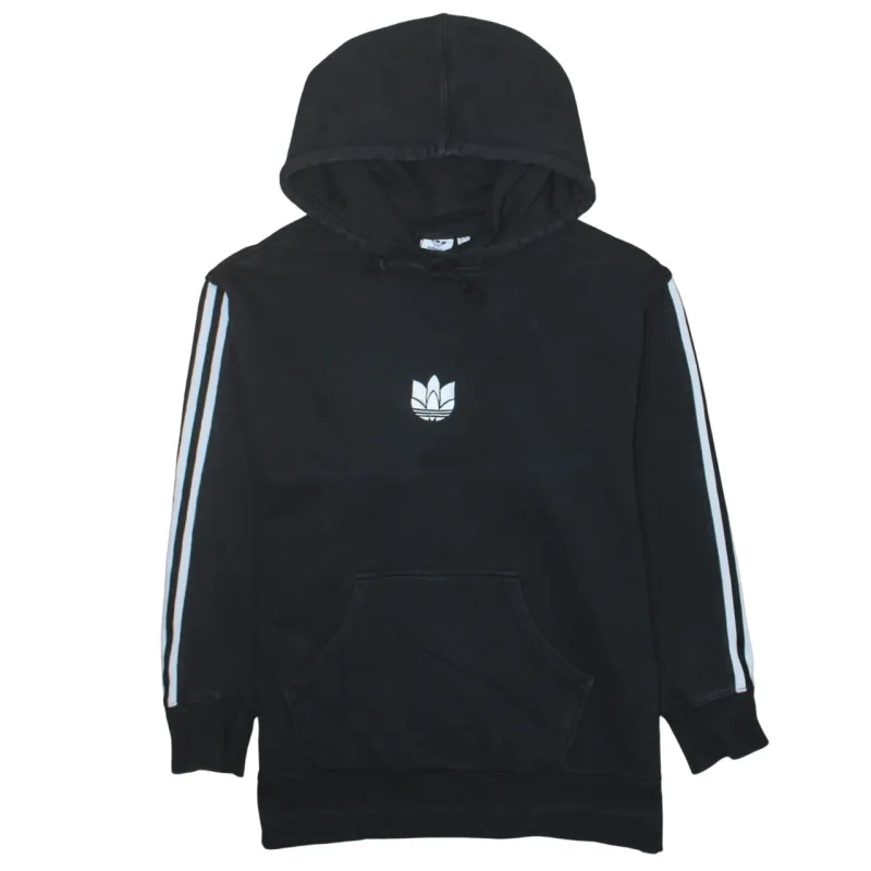 Adidas Black Hoodie Women’s XLarge Embroidered Trefoil Logo Three Stripe Sleeves Pullover Sweatshirt sold by Vintage Club
