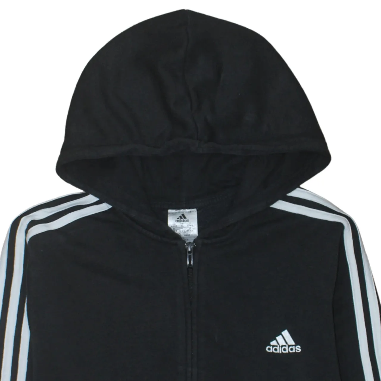 Adidas Black Hoodie Womens XLarge Full Zip Three Stripe Sleeves Embroidered Logo Sweatshirt sold by Vintage Club product image thumbnail 3