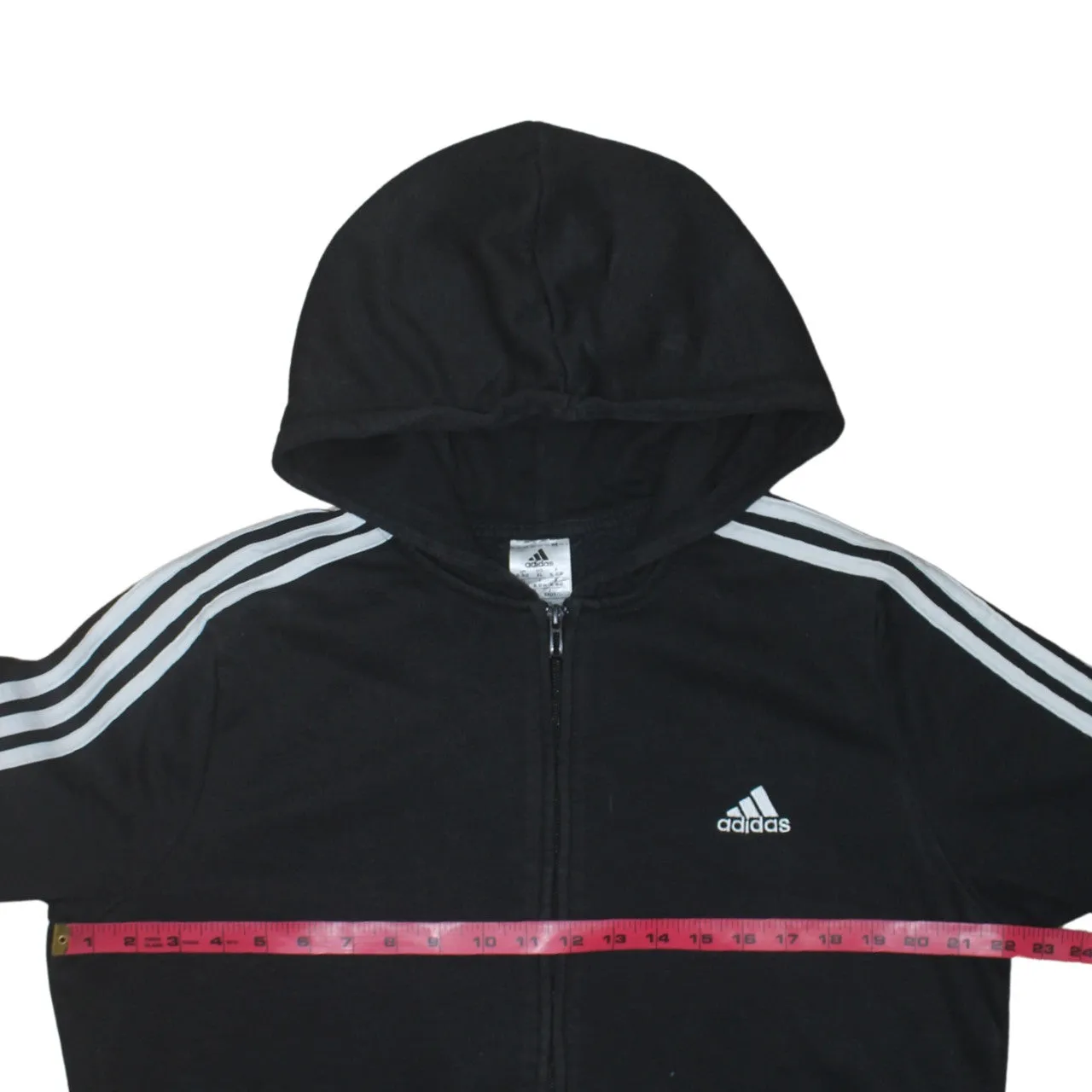 Adidas Black Hoodie Womens XLarge Full Zip Three Stripe Sleeves Embroidered Logo Sweatshirt sold by Vintage Club product image thumbnail 5
