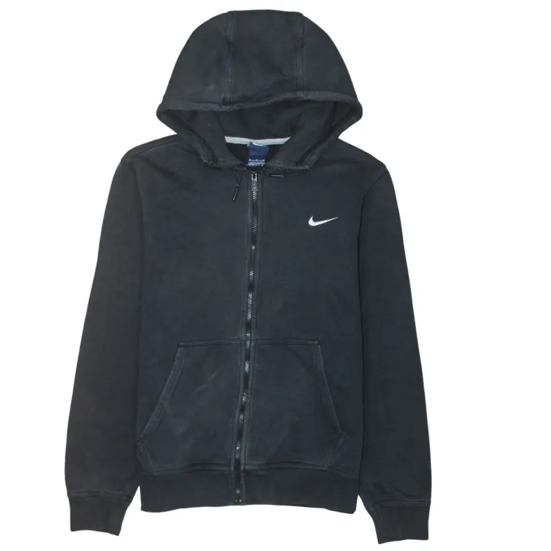 Nike Faded Black Full Zip Hoodie Women’s Medium Embroidered Swoosh Split Pocket Sweatshirt sold by Vintage Club