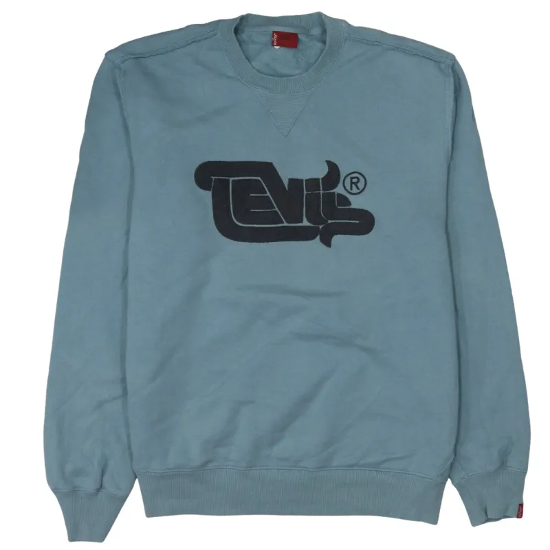 Levi's Teal Blue Sweatshirt Men's Large Bold Front Logo Crewneck Pullover made by Levi's