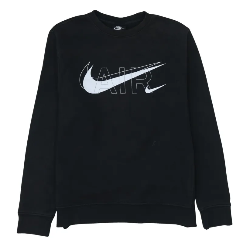 Nike Black Air Sweatshirt Men's Small Printed Swoosh Logo Crewneck Pullover Fleece Top made by Nike