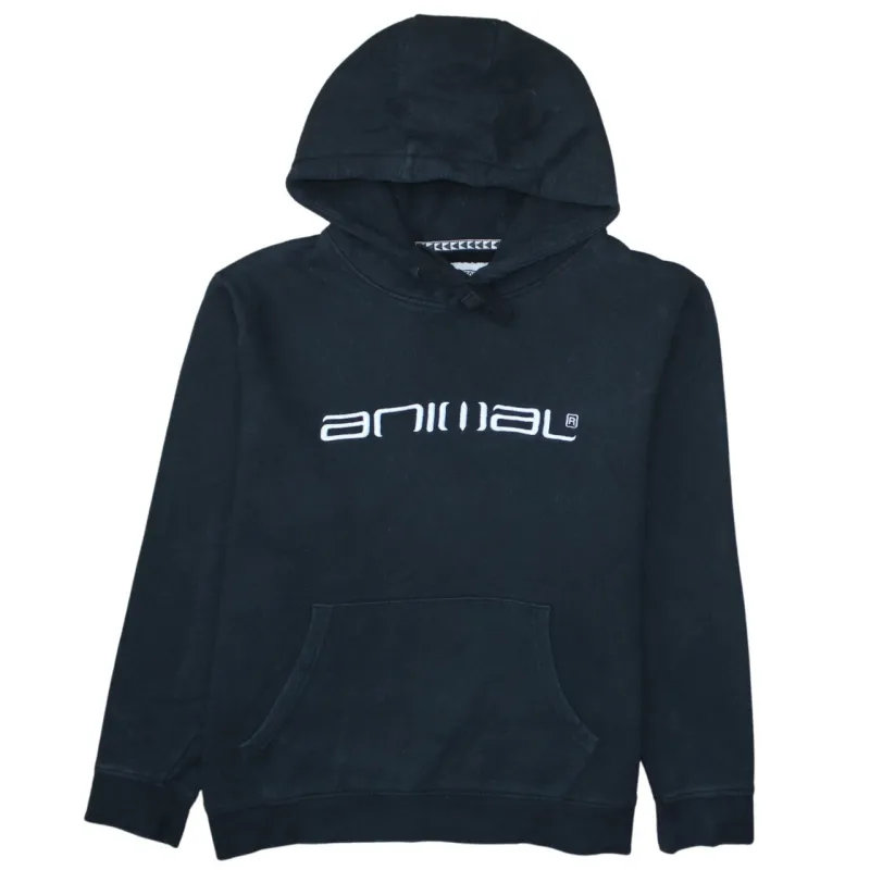 Animal Black Hoodie Women’s XLarge Embroidered Logo Front Pouch Pocket Pullover Sweatshirt made by Animal
