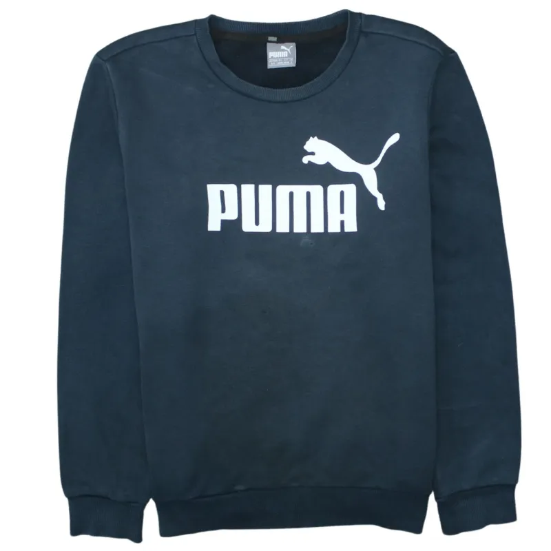 Puma Black Sweatshirt Men's Small Printed Big Logo Crewneck Pullover Fleece Top made by Puma