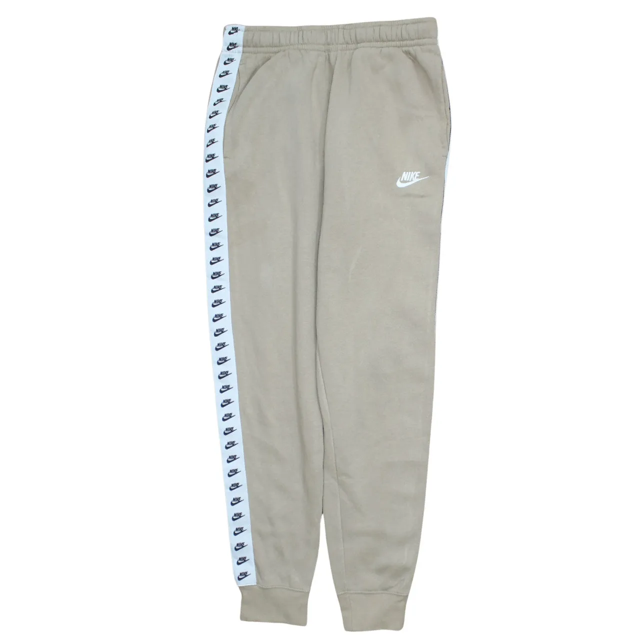 Nike Beige Cream Joggers Men’s Small Side Logo Tape Fleece Sweatpants Loungewear sold by Vintage Club