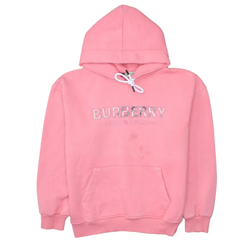 Burberry Pink Hoodie Women’s XLarge Embroidered Logo Front Pocket Pullover Sweatshirt sold by Vintage Club