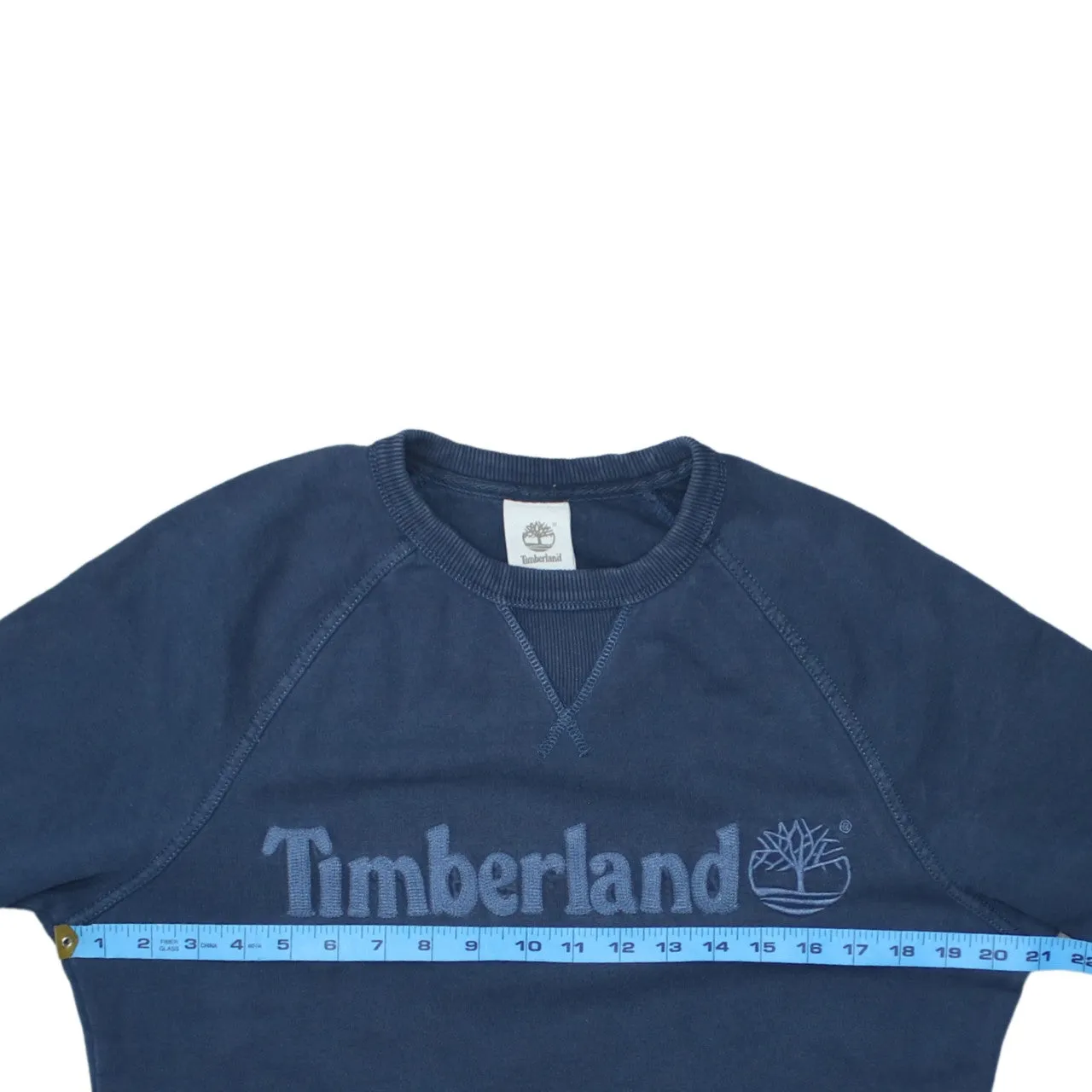 Timberland Navy Blue Sweatshirt Men's Small Embroidered Chest Logo Raglan Crewneck Pullover sold by Vintage Club product image thumbnail 5