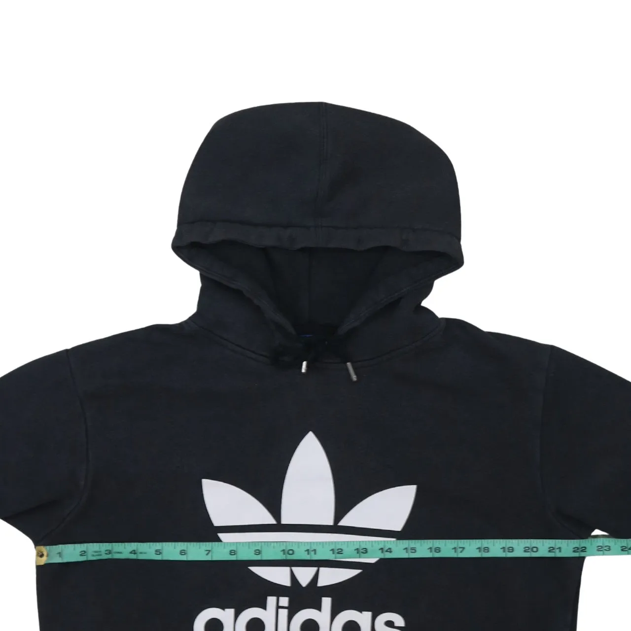 Adidas Black Hoodie Women’s Large Printed Trefoil Logo Front Pocket Pullover Sweatshirt sold by Vintage Club product image thumbnail 5