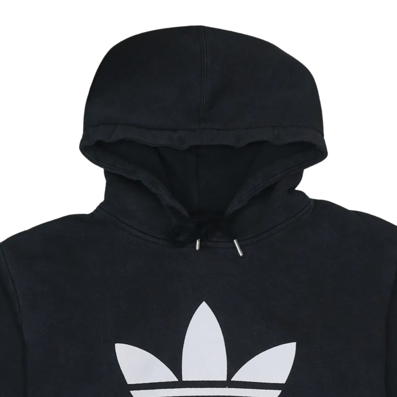 Adidas Black Hoodie Women’s Large Printed Trefoil Logo Front Pocket Pullover Sweatshirt sold by Vintage Club product image thumbnail 3