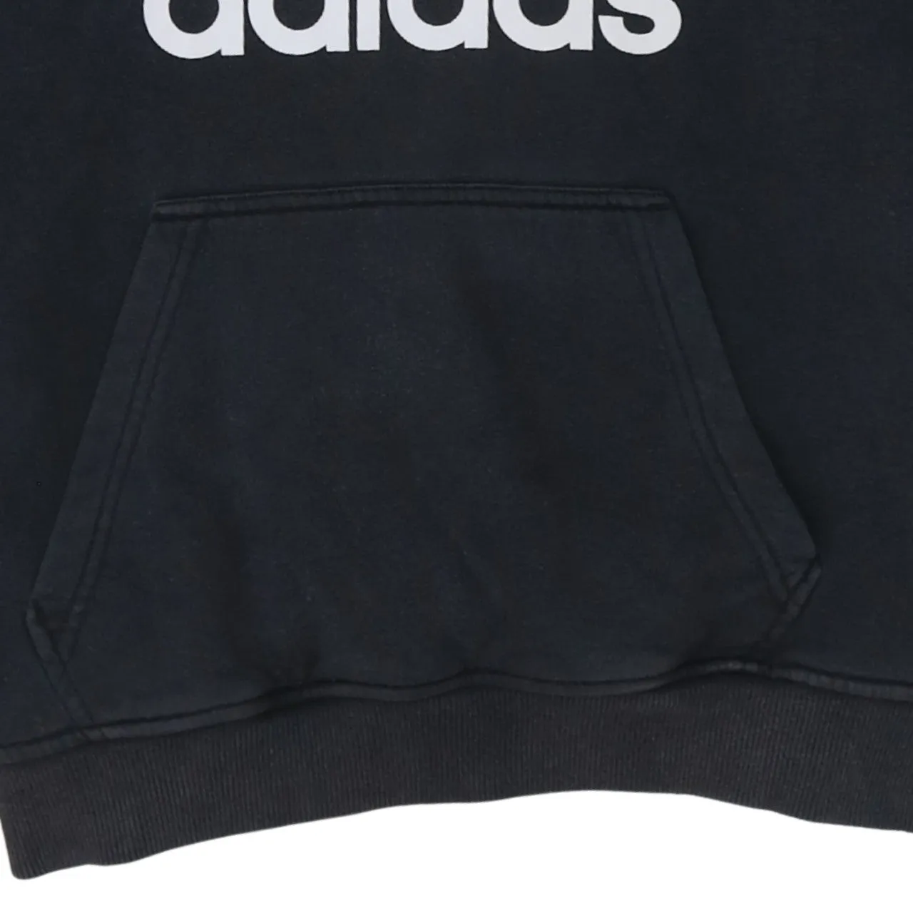 Adidas Black Hoodie Women’s Large Printed Trefoil Logo Front Pocket Pullover Sweatshirt sold by Vintage Club product image thumbnail 4