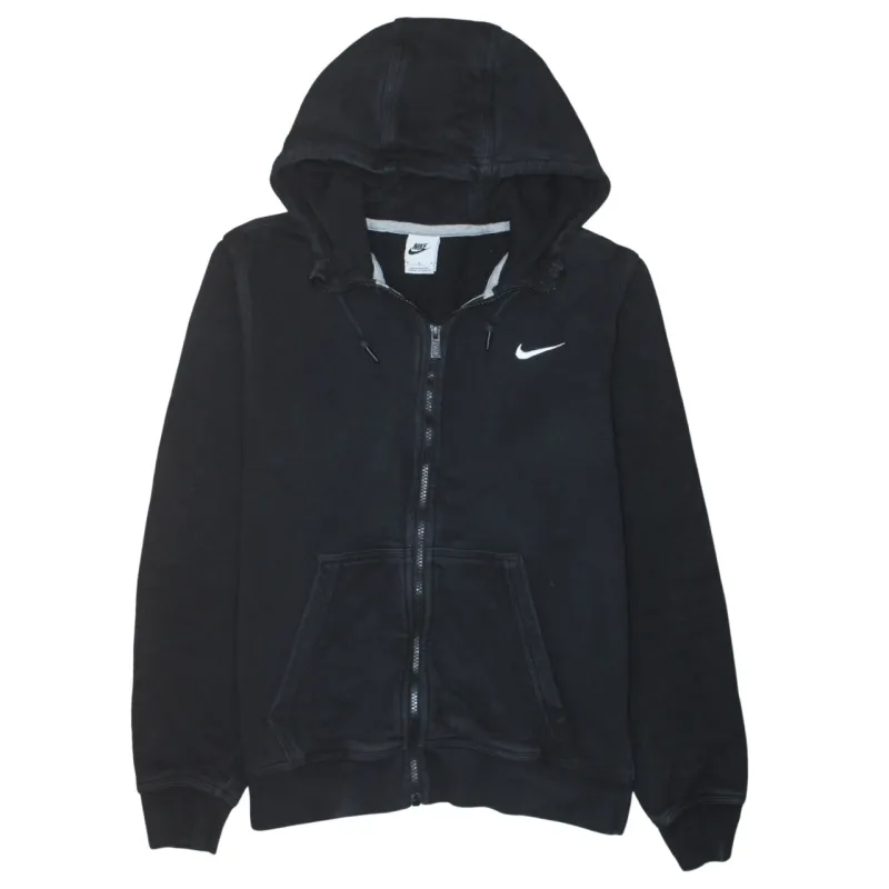 Nike Black Full Zip Hoodie Men's Medium Embroidered Swoosh Drawstring Hood Pocket Sweatshirt sold by Vintage Club