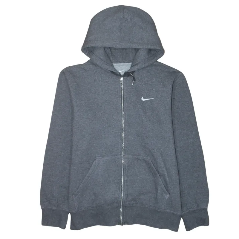 Nike Dark Grey Full Zip Hoodie Men's Large Embroidered Swoosh Split Pocket Sweatshirt sold by Vintage Club