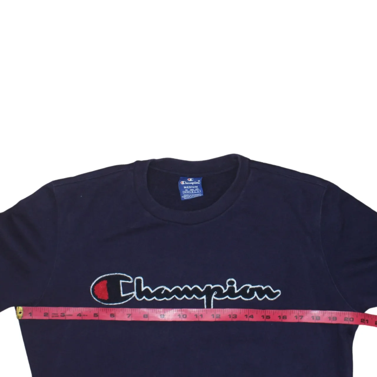 Champion Navy Blue Sweatshirt Men's Medium Embroidered Script Logo Ribbed Crewneck Pullover sold by Vintage Club product image thumbnail 5