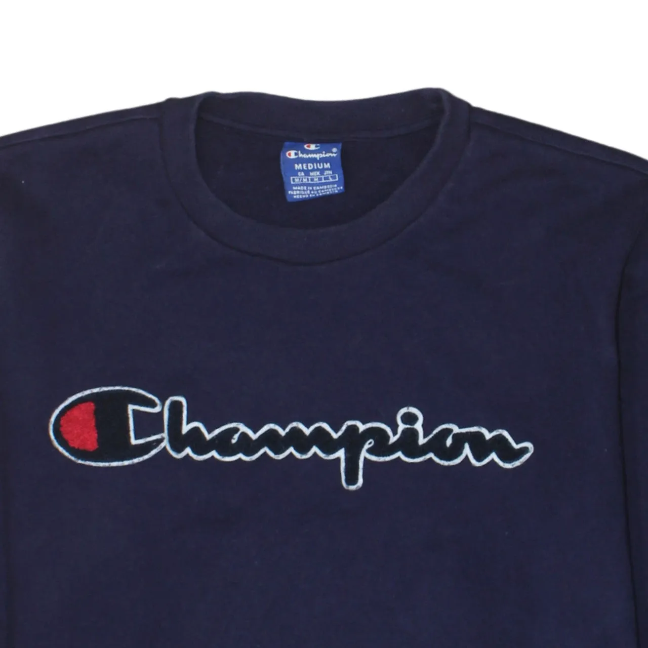 Champion Navy Blue Sweatshirt Men's Medium Embroidered Script Logo Ribbed Crewneck Pullover sold by Vintage Club product image thumbnail 3
