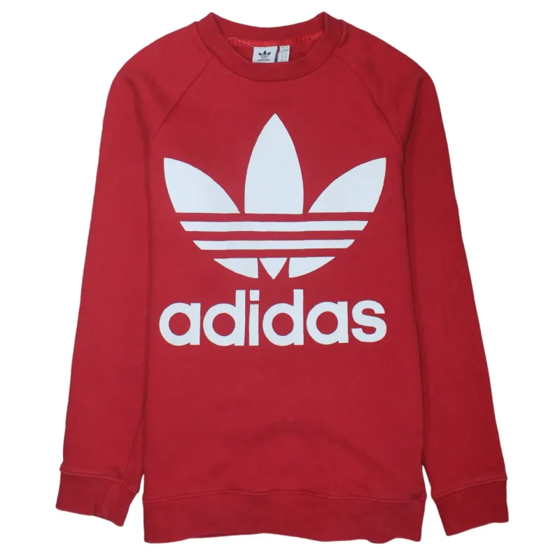 Adidas Red Sweatshirt Women’s Medium Big Trefoil Printed Logo Crewneck Pullover Top sold by Vintage Club