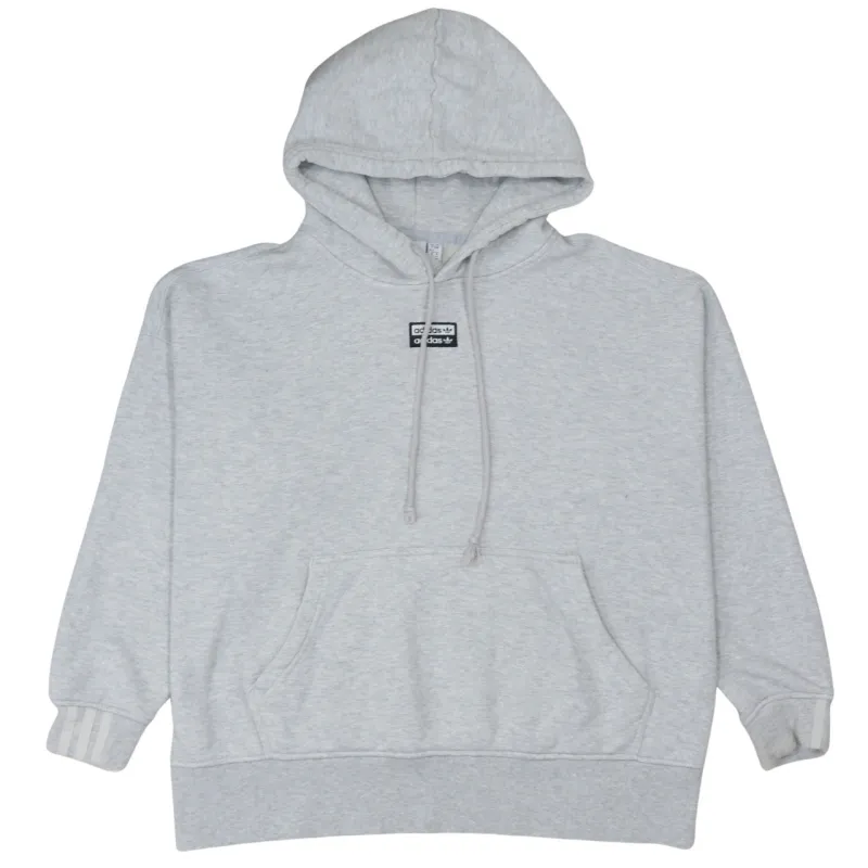 Adidas Light Grey Hoodie Women's XXLarge Embroidered Chest Logo Striped Cuffs Pullover Sweatshirt sold by Vintage Club