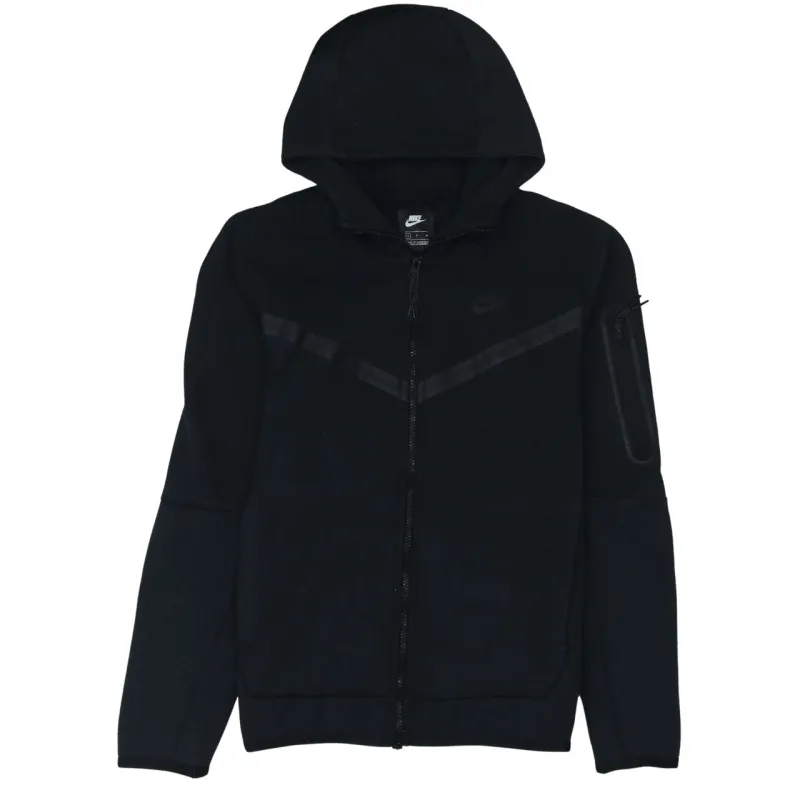 Nike Black Full Zip Hoodie Men’s Small Chevron Panel Sleeve Zip Pocket Sweatshirt made by Nike