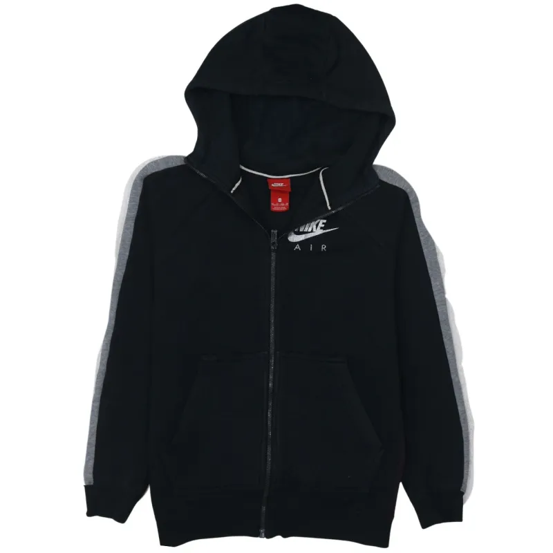 Nike Black Full Zip Hoodie Men's XSmall Printed Air Logo Grey Stripe Sleeves Sweatshirt made by Nike