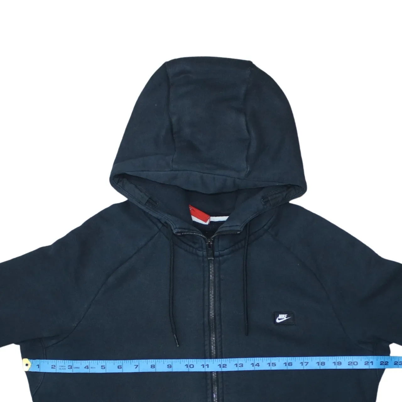 Nike Black Zip Hoodie Women’s Large Embroidered Swoosh Split Pocket Fleece Sweatshirt sold by Vintage Club product image thumbnail 5