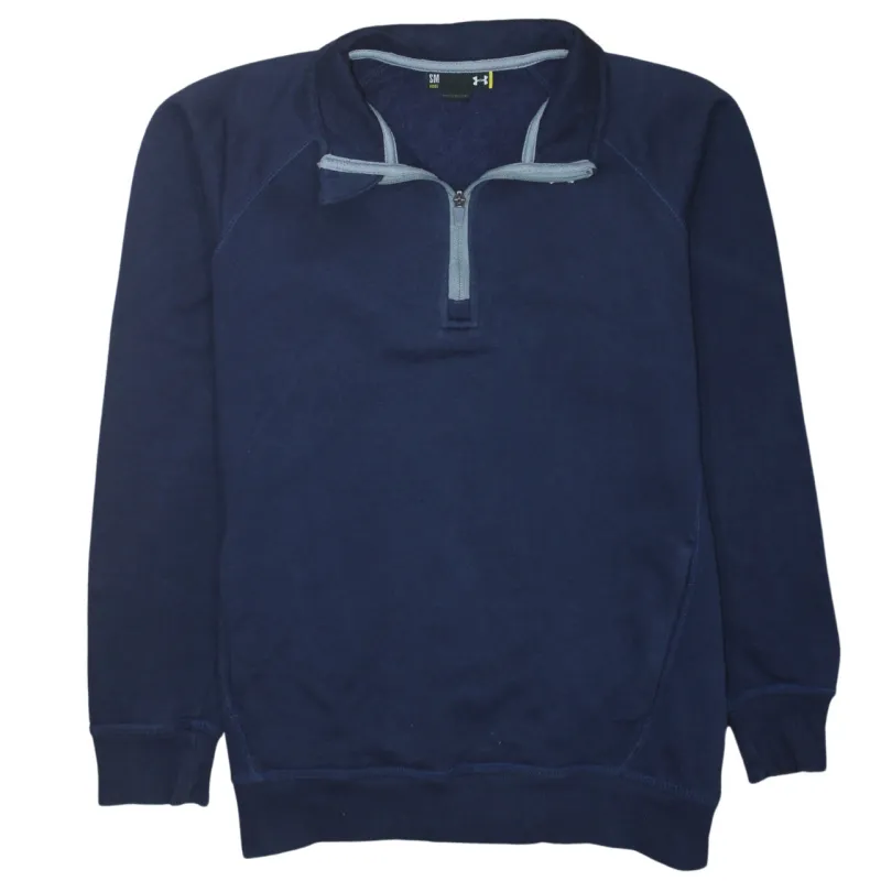 Under Armour Navy Blue Quarter Zip Sweatshirt Men's Small Contrast Trim Pullover Fleece Top made by Vintage Club