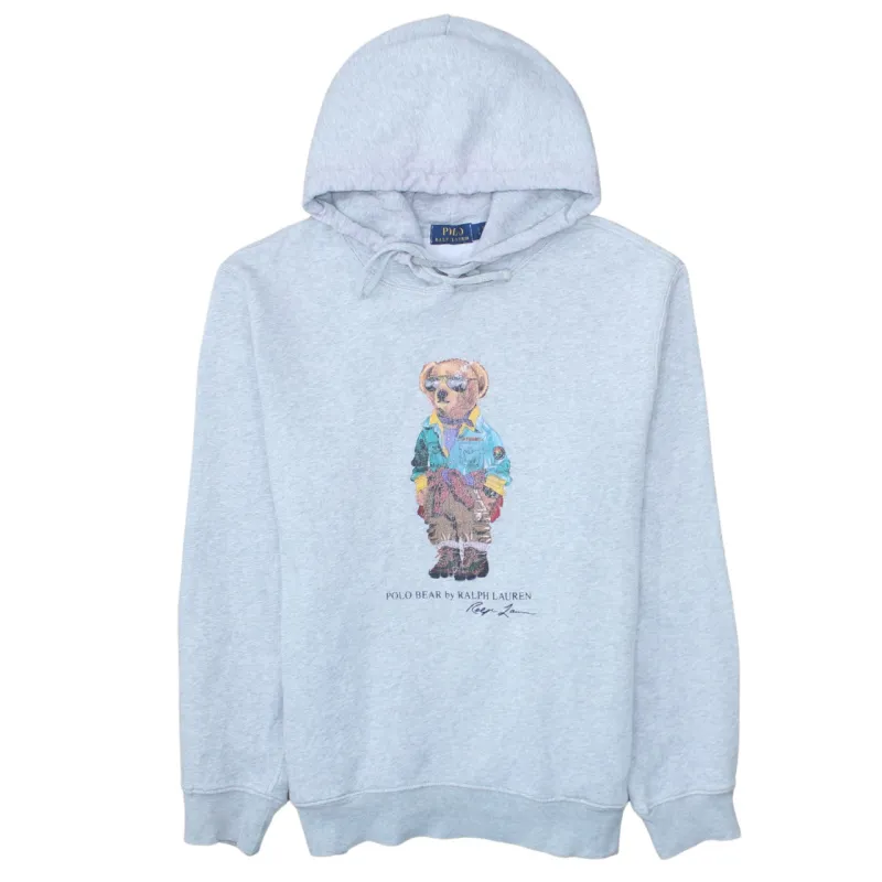 Polo Ralph Lauren Grey Hoodie Women’s Large Polo Bear Printed Graphic Pullover Sweatshirt sold by Vintage Club