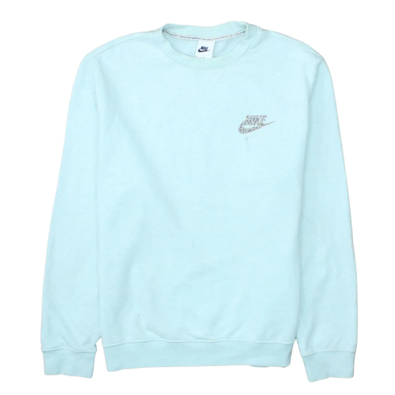 Nike Light Aqua Blue Sweatshirt Men's Medium Printed Swoosh Logo Crewneck Pullover Fleece Top sold by Vintage Club
