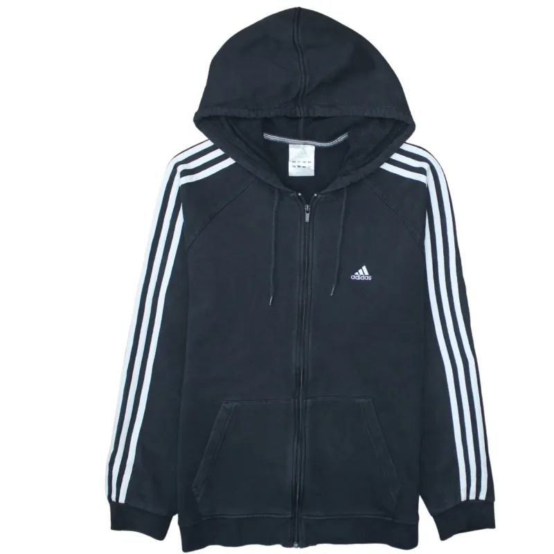 Adidas Black Full Zip Hoodie Women’s Medium Three Stripe Sleeves Embroidered Logo Sweatshirt sold by Vintage Club