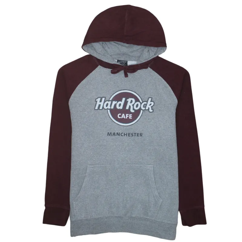 Hard Rock Cafe Grey Burgundy Hoodie Men's Medium Printed Manchester Logo Pullover Sweatshirt sold by Vintage Club