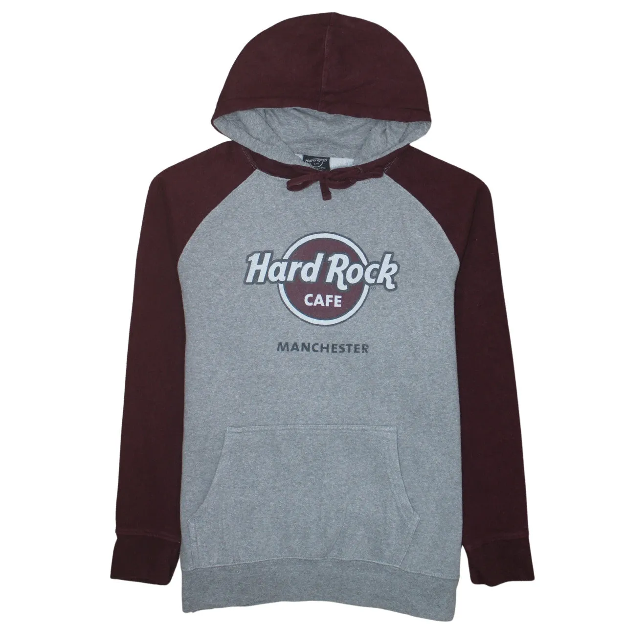 Hard Rock Cafe Grey Burgundy Hoodie Men's Medium Printed Manchester Logo Pullover Sweatshirt sold by Vintage Club