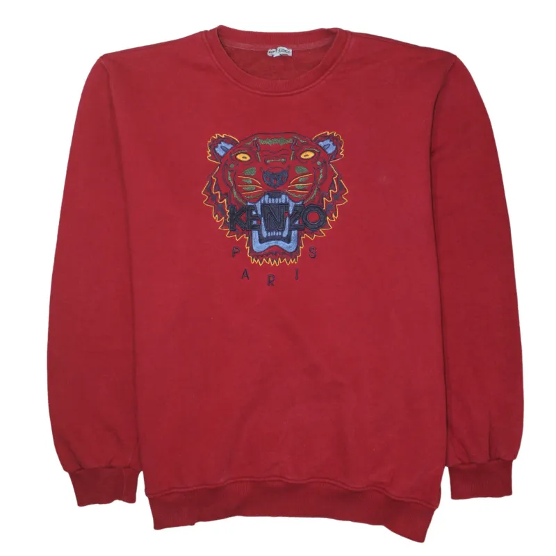 Kenzo Burgundy Red Sweatshirt Women’s 5XL Embroidered Tiger Logo Crewneck Pullover Jumper sold by Vintage Club