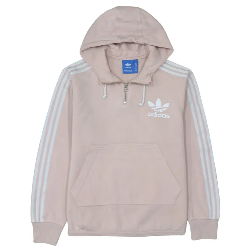 Adidas Light Pink Hoodie Men's Medium Trefoil Printed Logo Three Stripe Half Zip Pullover Sweatshirt sold by Vintage Club