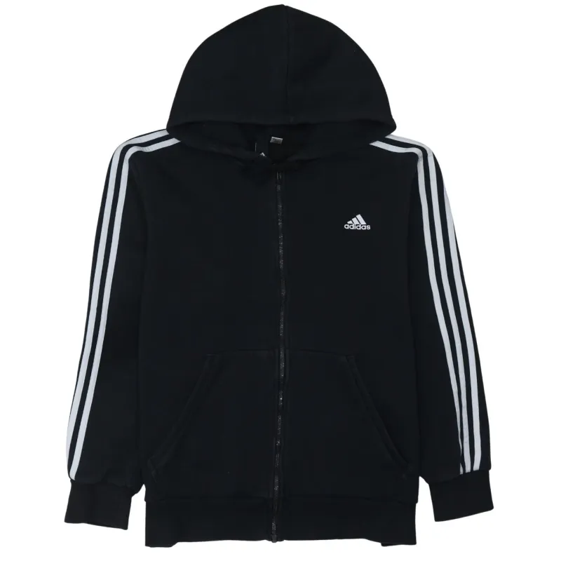 Adidas Black Hoodie Men's XLarge Full Zip Three Stripe Sleeves Embroidered Logo Sweatshirt sold by Vintage Club