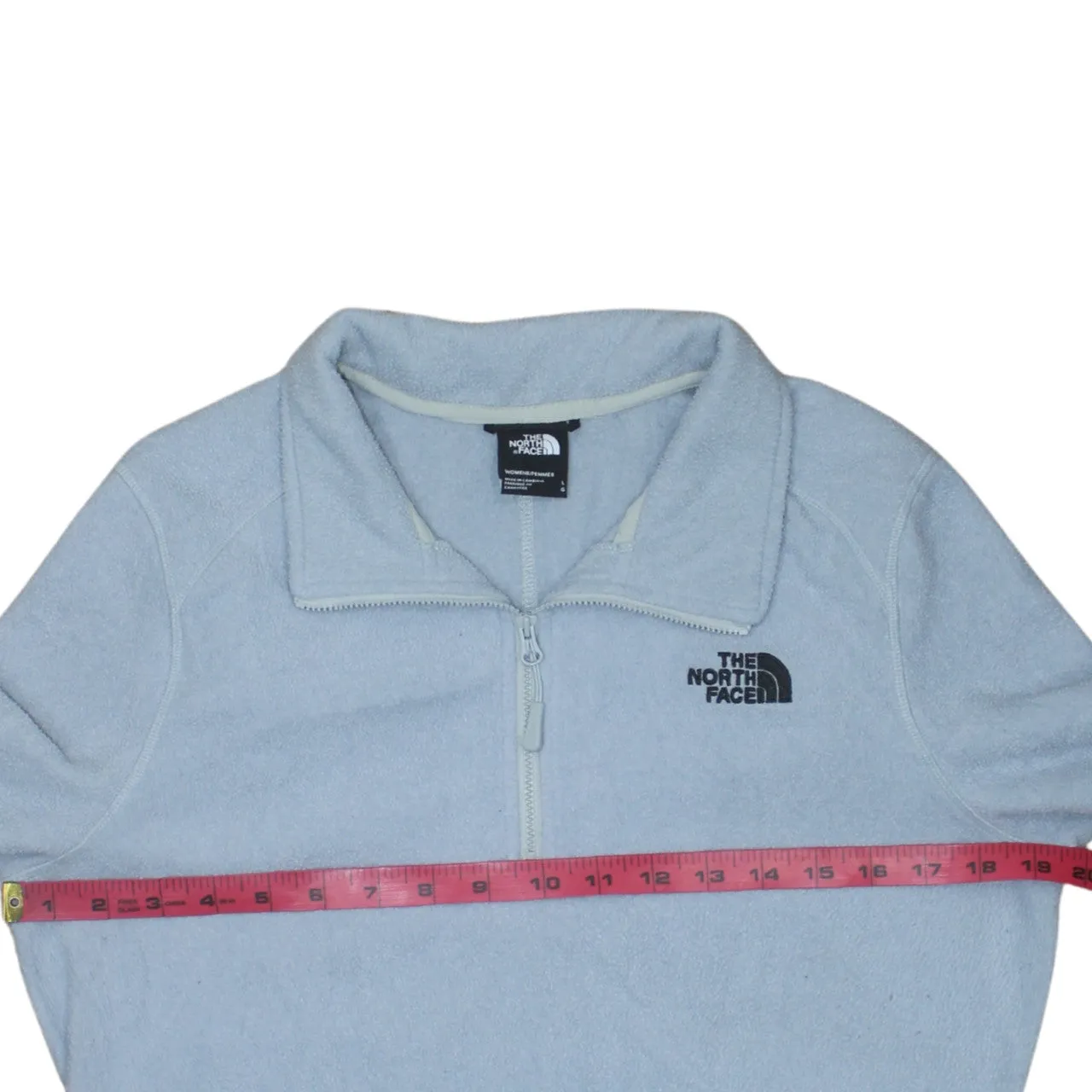 The North Face Light Blue Fleece Jumper Women’s Large Half Zip Embroidered Logo Pullover Top sold by Vintage Club product image thumbnail 5