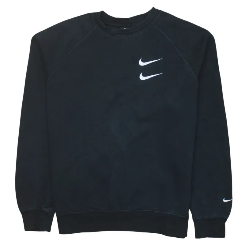 Nike Black Sweatshirt Men's Medium Double Swoosh Embroidered Logo Back Print Pullover made by Nike