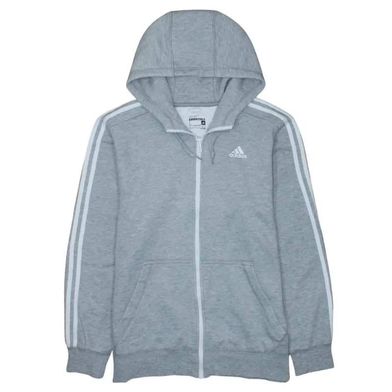 Adidas Grey Full Zip Hoodie Women’s Large Three Stripe Sleeves Embroidered Logo Sweatshirt sold by Vintage Club
