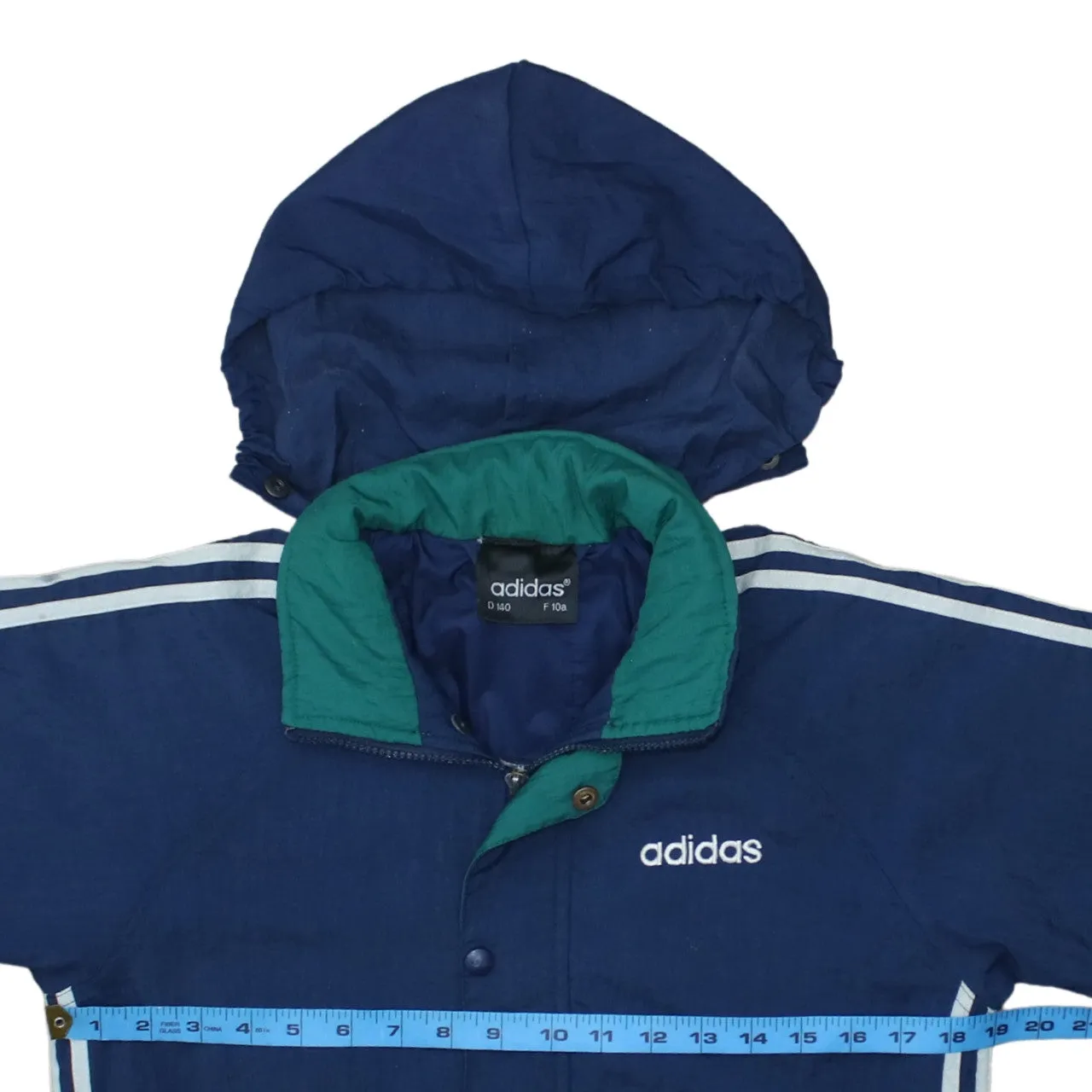 Adidas Navy Blue Hooded Windbreaker Women’s Small Embroidered Logo Three Stripe Jacket Coat sold by Vintage Club product image thumbnail 5