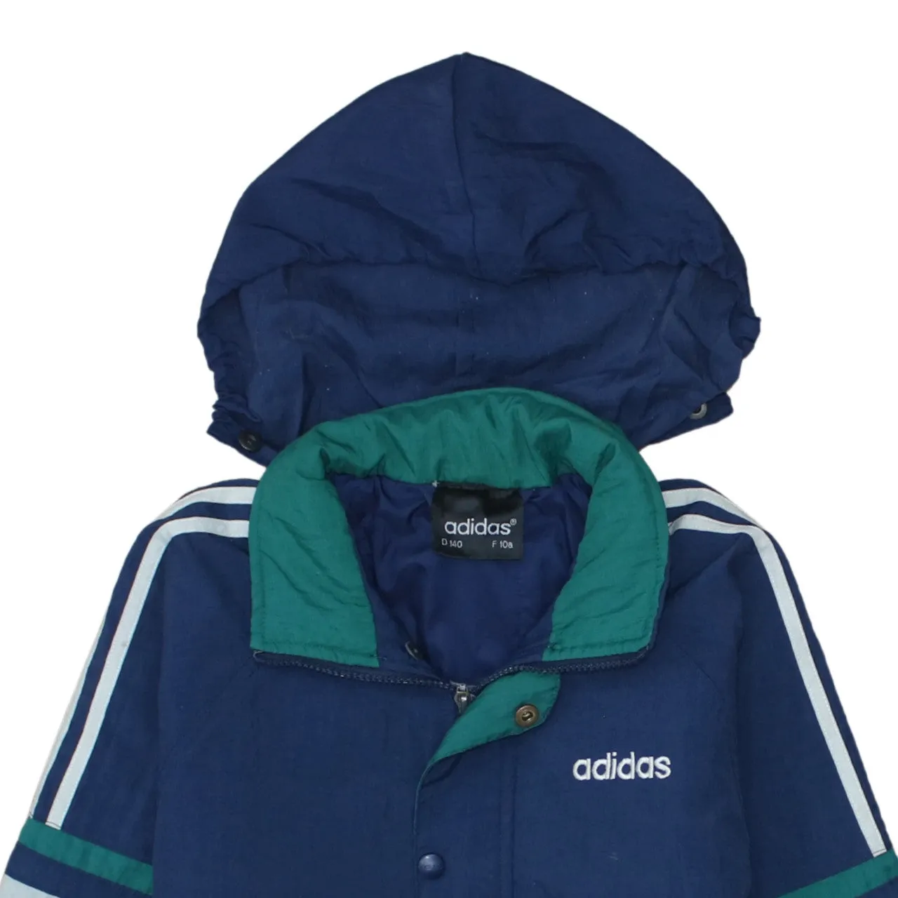 Adidas Navy Blue Hooded Windbreaker Women’s Small Embroidered Logo Three Stripe Jacket Coat sold by Vintage Club product image thumbnail 3