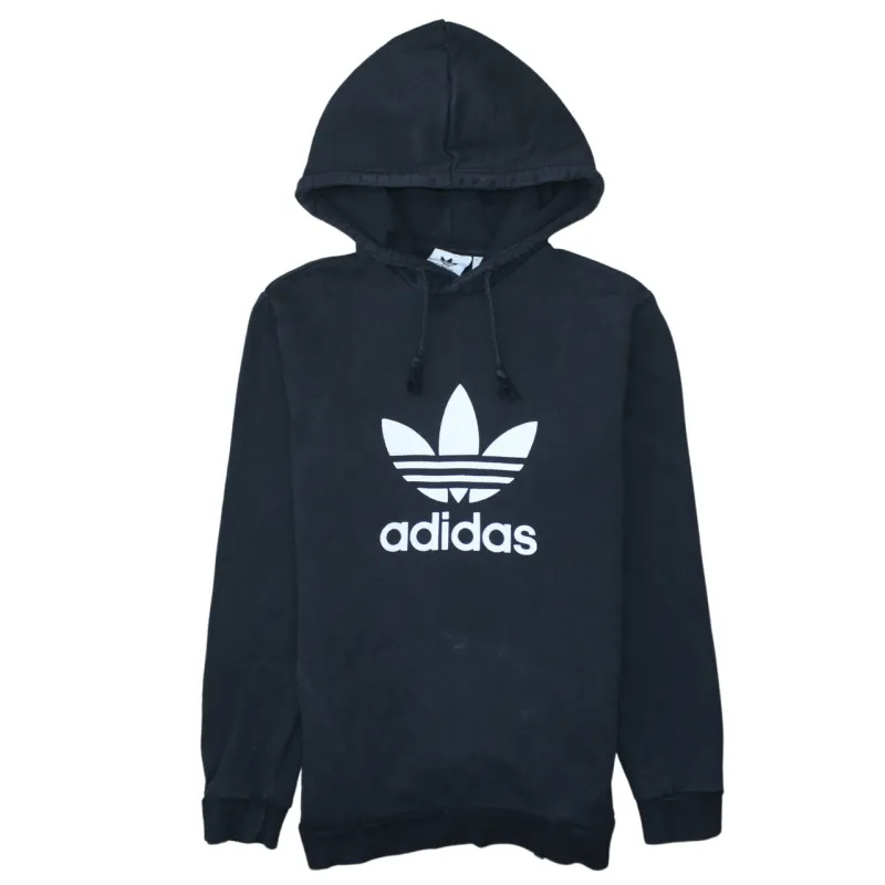 Adidas Black Hoodie Men's Small Trefoil Printed Logo Drawstring Hood Pullover Sweatshirt sold by Vintage Club