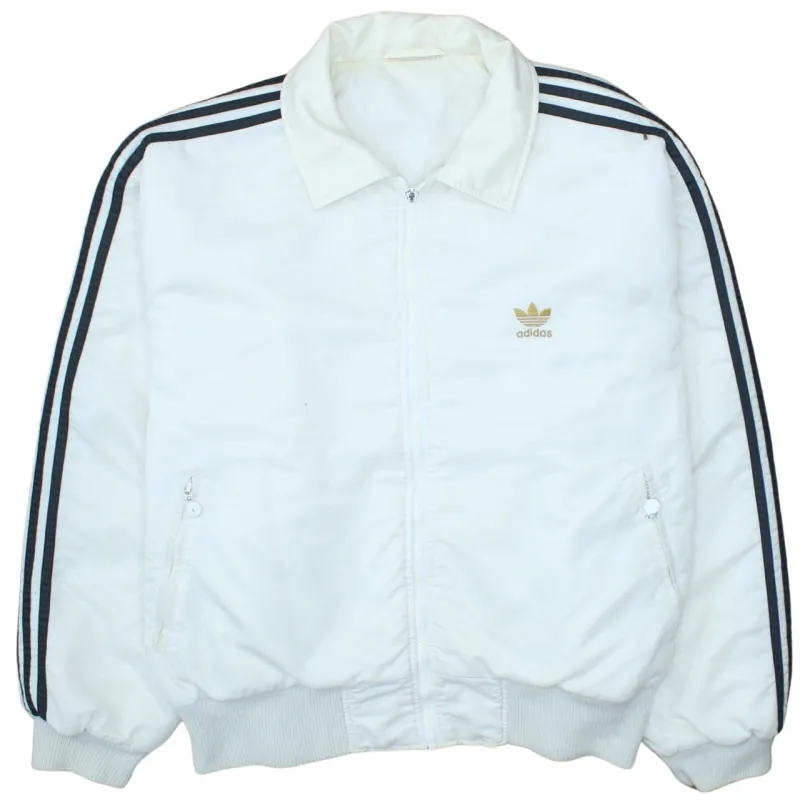 Adidas White Windbreaker Jacket Men's XLarge Trefoil Logo Three Stripe Sleeve Zip Pockets Outerwear sold by Vintage Club