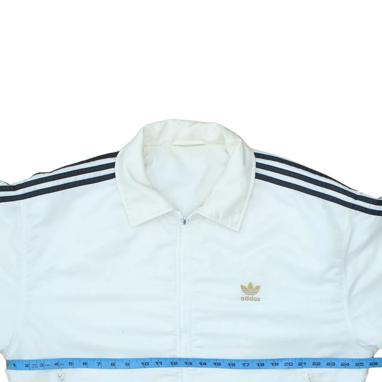 Adidas White Windbreaker Jacket Men's XLarge Trefoil Logo Three Stripe Sleeve Zip Pockets Outerwear sold by Vintage Club product image thumbnail 5