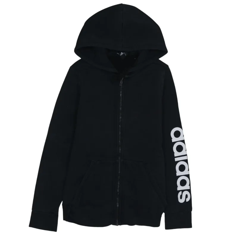 Adidas Black Hoodie Women’s Medium Full Zip Sleeve Logo Pocket Hooded Sweatshirt sold by Vintage Club