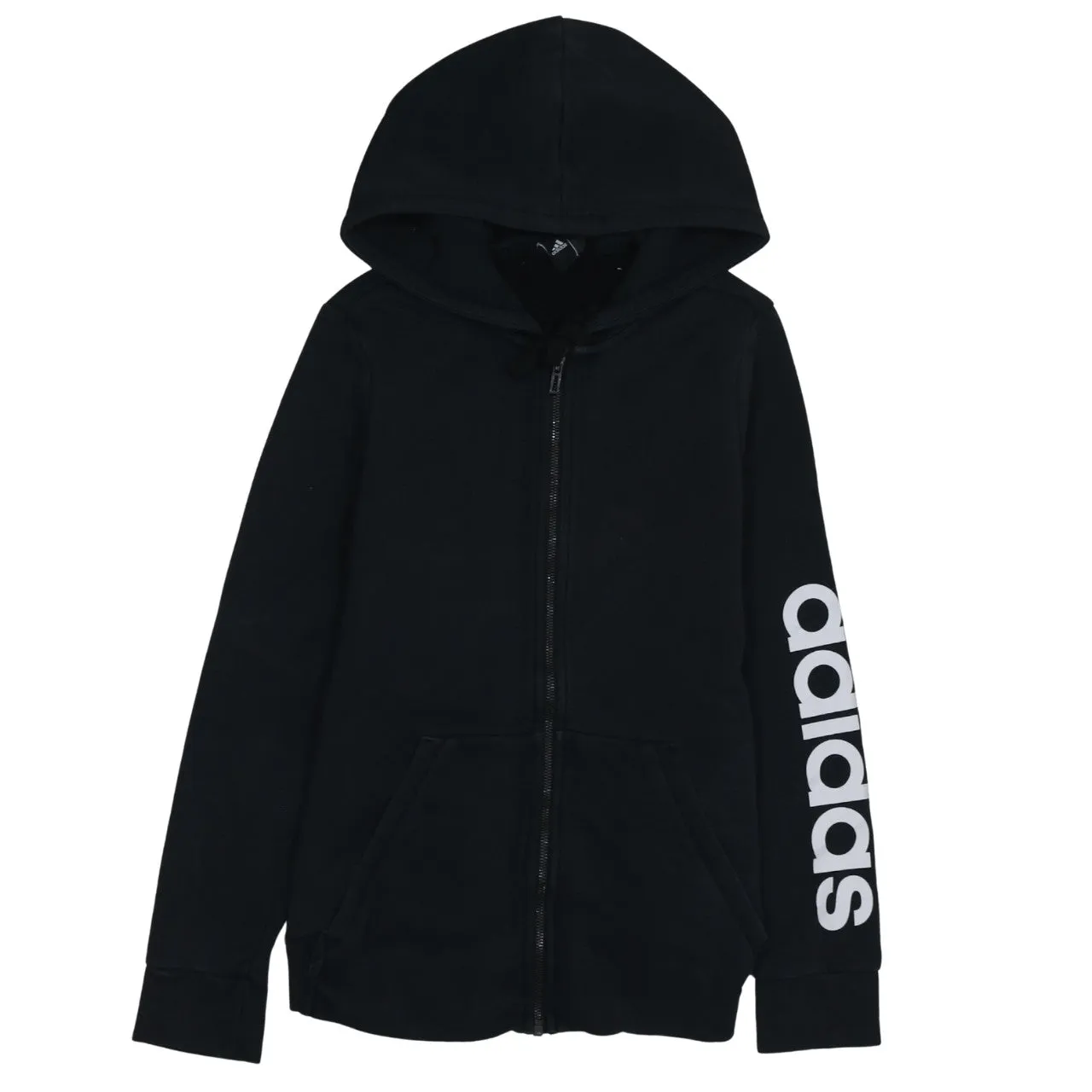 Adidas Black Hoodie Women’s Medium Full Zip Sleeve Logo Pocket Hooded Sweatshirt sold by Vintage Club
